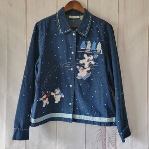 Vintage Dressbarn Denim Button-down Christmas/Holiday/Snowman Top Women’s XL